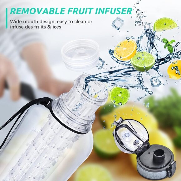 Fruit Infuser Water Bottle - 68 OZ Leakproof Plastic Infusion Bottle With Straw - Picture 2 of 7